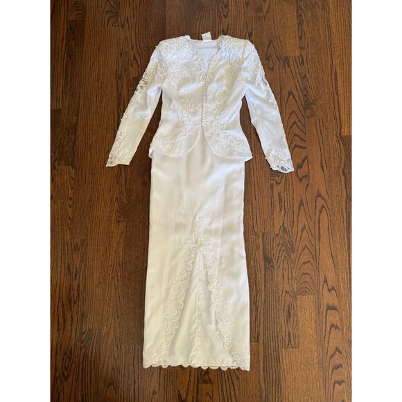 Vintage 2-Piece Wedding Bridal Set Victorian Romantic Peplum SteamPunk Bustle - Picture 9 of 12